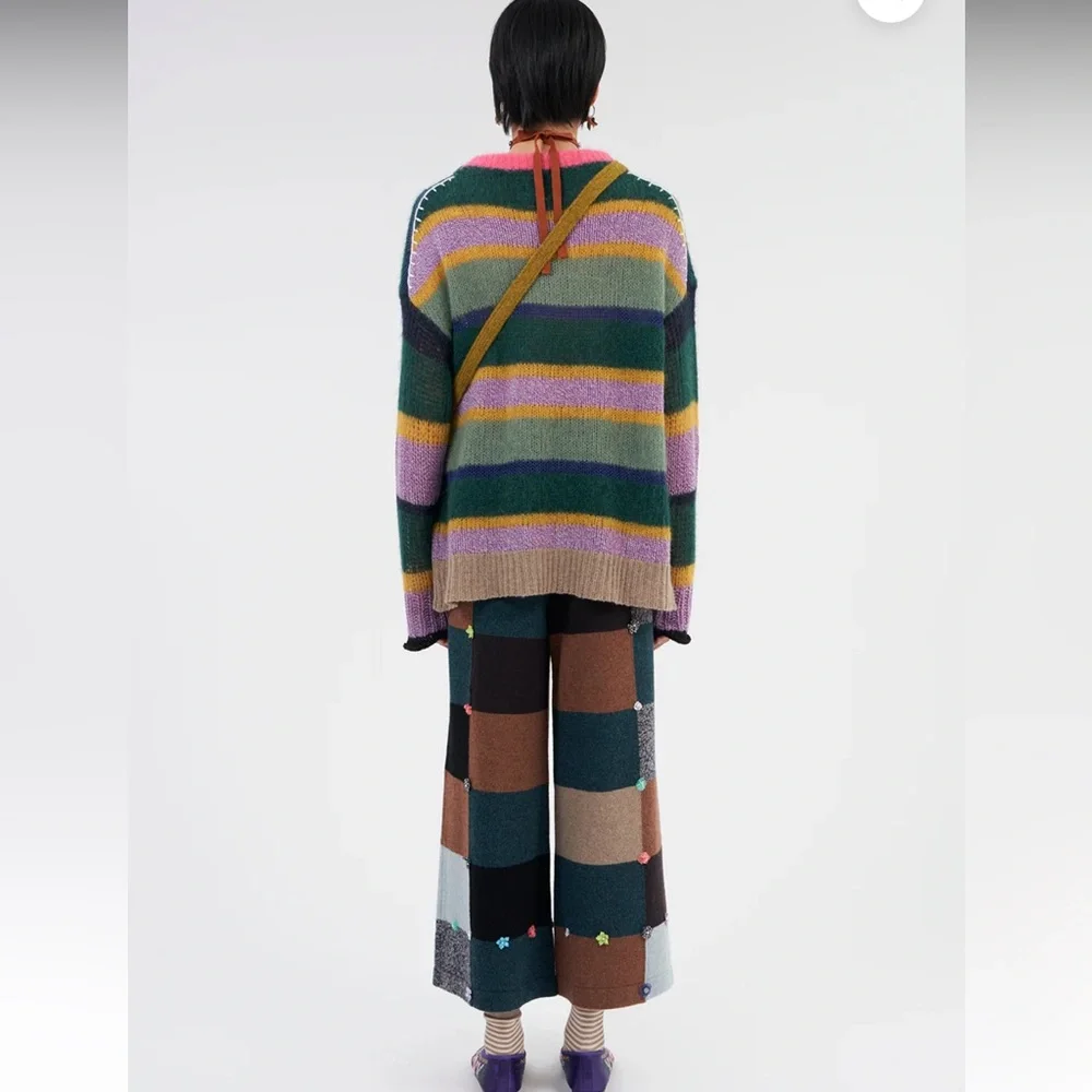 NEW YanYan Stripe Alpaca, Wool Oversized Sweater - Picture 5 of 14